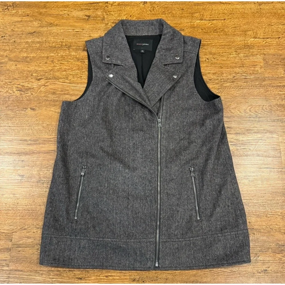 Banana Republic Brown Herringbone Wool Blend Moto Biker Full Zip Vest Men's‎ XL
